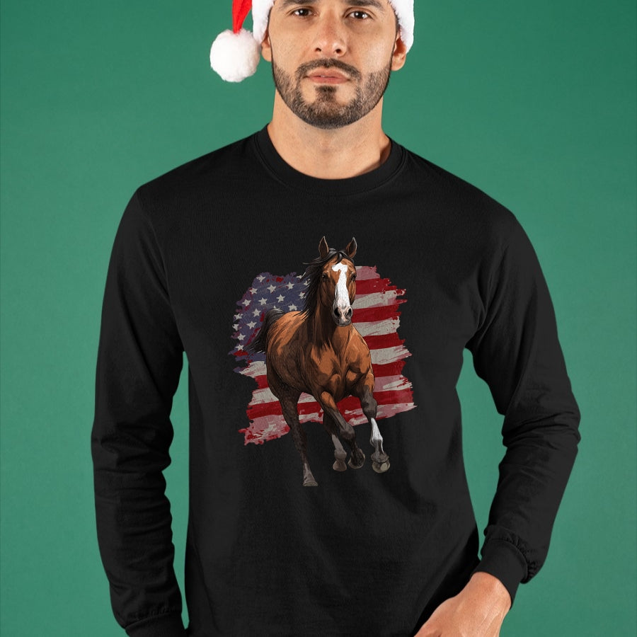 Best Horse Lover Shirt , Funny Horse UnisexT-Shirt/Hoodie/Sweatshirt HLT00 - Horse Equestrian Riding USA Flag US America American Graphic T-Shirt