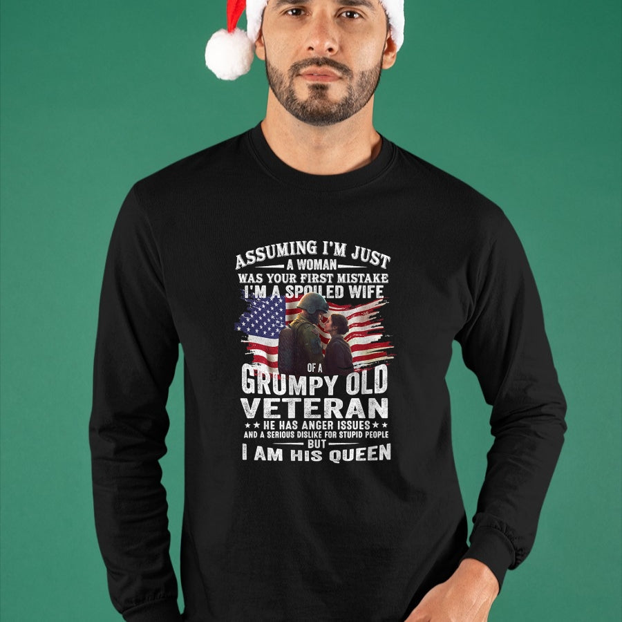 Best Wife Shirt, Wife and Husband Unisex T-Shirt/Hoodie/Sweatshirt HLT00 - Gift for wife T shirt, spoiled wife   Womens I'm A Spoiled Wife Of A Grumpy Old Veteran (On Back) V-