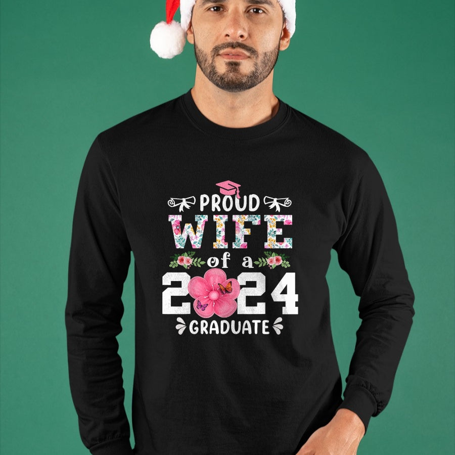 Best Wife Shirt, Wife and Husband Unisex T-Shirt/Hoodie/Sweatshirt HLT00 - Gift for wife T shirt, lucky wife   Proud Wife of a 2024 graduate for family graduation T-Shirt