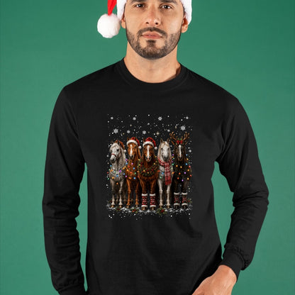 Best Horse Lover Shirt , Funny Horse UnisexT-Shirt/Hoodie/Sweatshirt HLT00 - Christmas Horses Santa Hat Lights Pajama Xmas Horse Lover T-Shirt