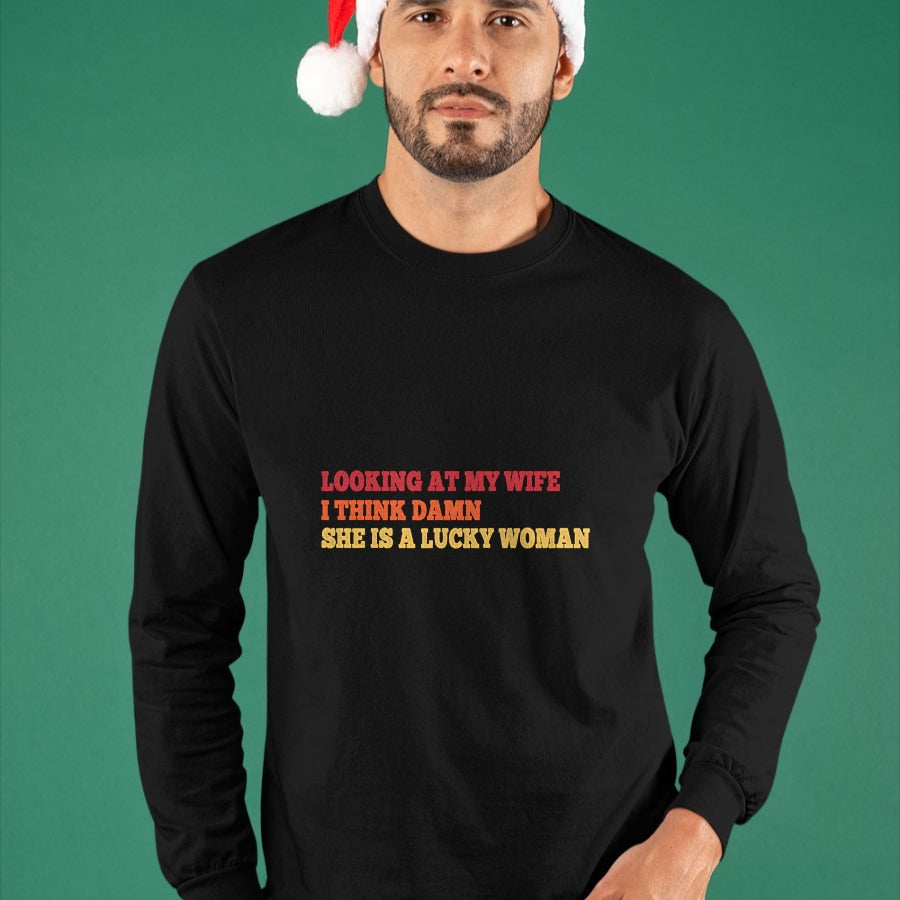 Best Wife Shirt, Wife and Husband Unisex T-Shirt/Hoodie/Sweatshirt HLT00 - Gift for wife T shirt, lucky wife   Looking At My Wife I Think Damn She Is A Lucky Woman Quote T-Shi (1)