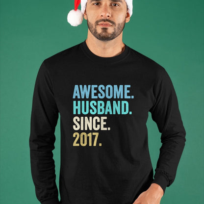 Best Wife Shirt, Wife and Husband Unisex T-Shirt/Hoodie/Sweatshirt HLT00 - Awesome Husband Since 2017 7th wedding anniversary 7 years T-Shirt (1)