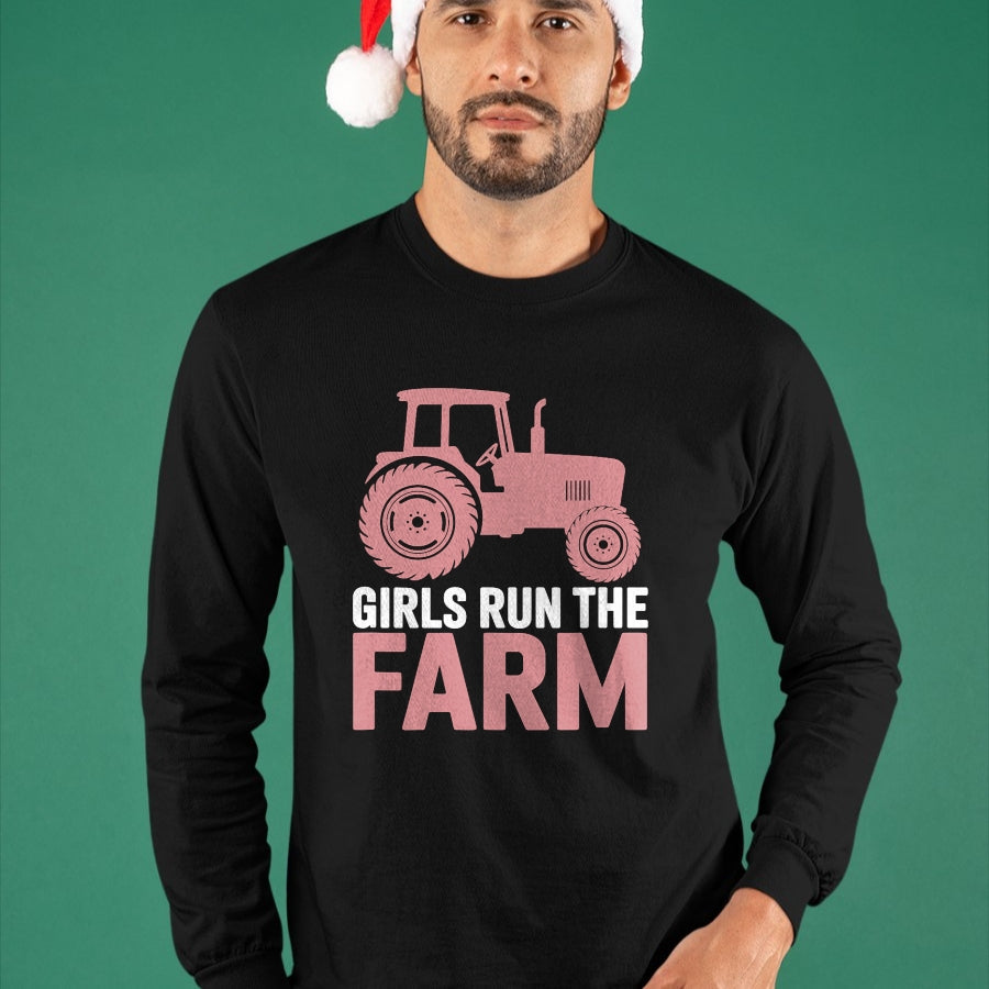Best Farmer Life Shirt, Funny Farmer UnisexT-Shirt/Hoodie/Sweatshirt HLT00 - Girls Run The Farm Pink Farm Tractor Girl Women T-Shirt