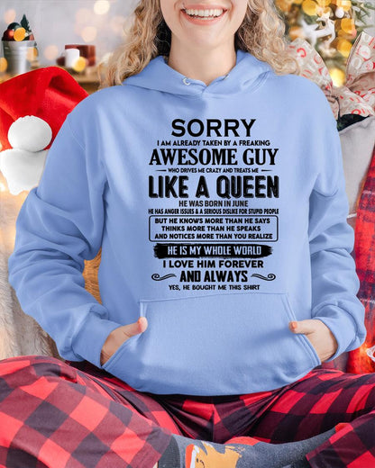 June - Sorry I am already taken by a freaking awesome guy - Gift for Wife From Husband - NGHL06 (SKU-SRG-06)