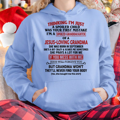 Christian Girl Shirt – Spoiled by Grandma September Edition – From Grandma to Granddaughter NTTD09 (SKU07-181-09)