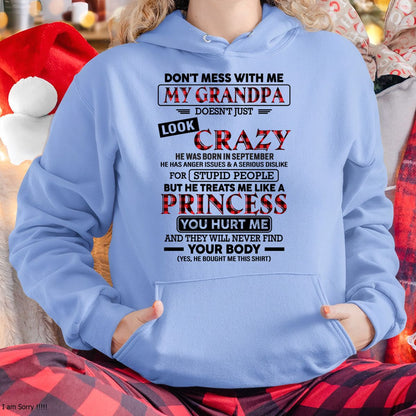Crazy Grandpa Shirt for Girls September Edition – From Grandpa to Granddaughter NTTD09 (SKU07-131-09)