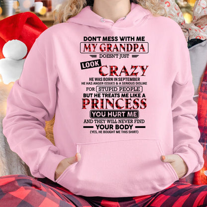Crazy Grandpa Shirt for Girls September Edition – From Grandpa to Granddaughter NTTD09 (SKU07-131-09)