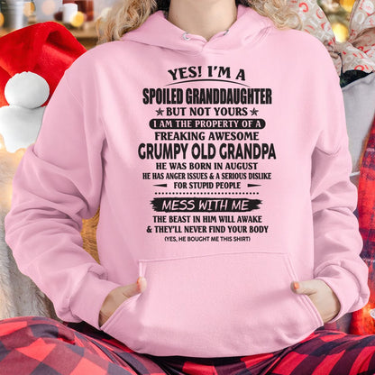 Spoiled Granddaughter of a Grumpy Grandpa Shirt August Edition – From Grandpa to Granddaughter NTTD08 (SKU07-130-08)