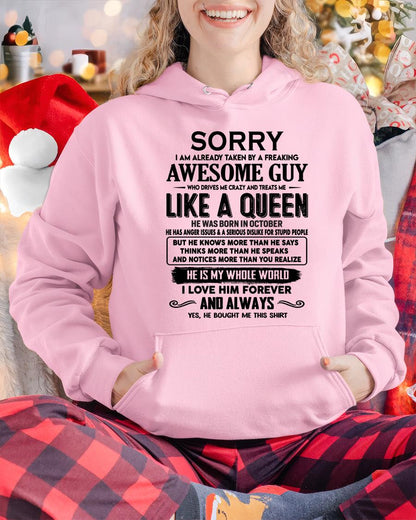 October - Sorry I am already taken by a freaking awesome guy - Gift for Wife From Husband - NGHL10 (SKU-SRG-10)