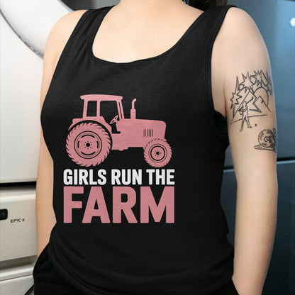 Best Farmer Life Shirt, Funny Farmer UnisexT-Shirt/Hoodie/Sweatshirt HLT00 - Girls Run The Farm Pink Farm Tractor Girl Women T-Shirt