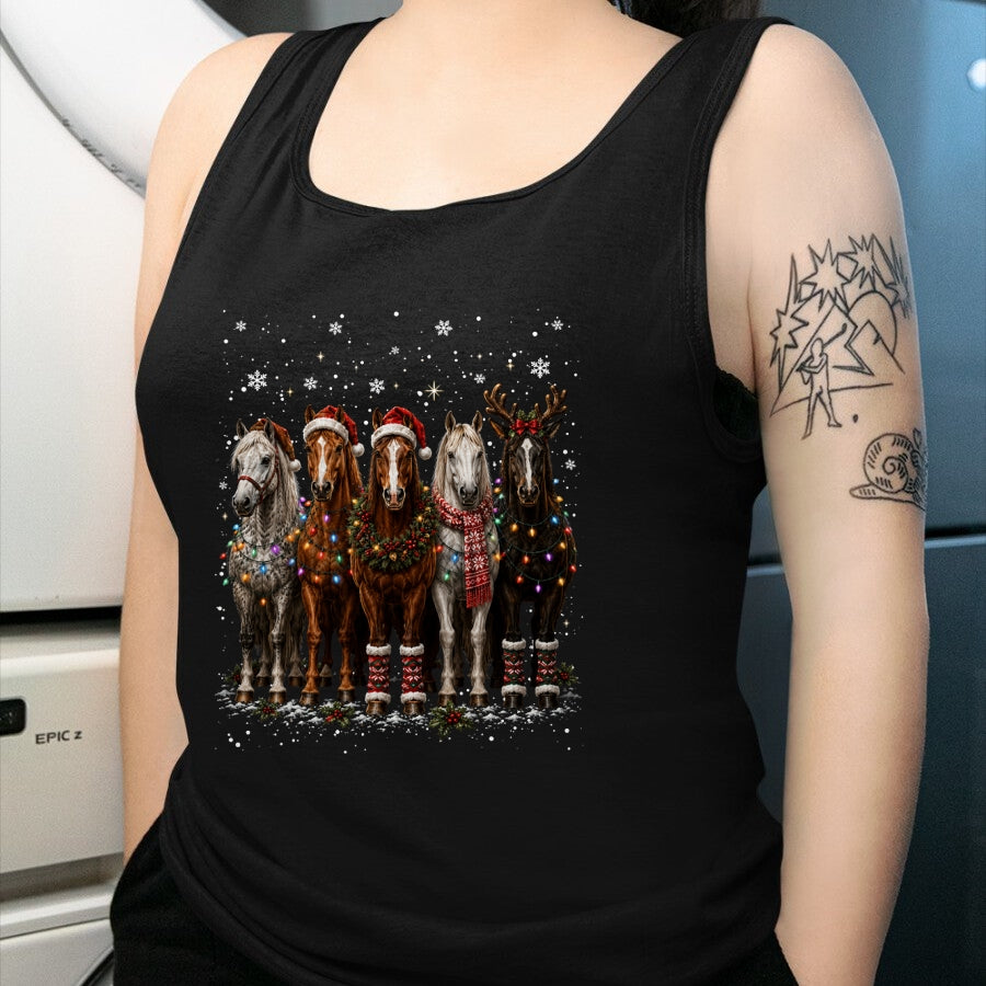 Best Horse Lover Shirt , Funny Horse UnisexT-Shirt/Hoodie/Sweatshirt HLT00 - Christmas Horses Santa Hat Lights Pajama Xmas Horse Lover T-Shirt