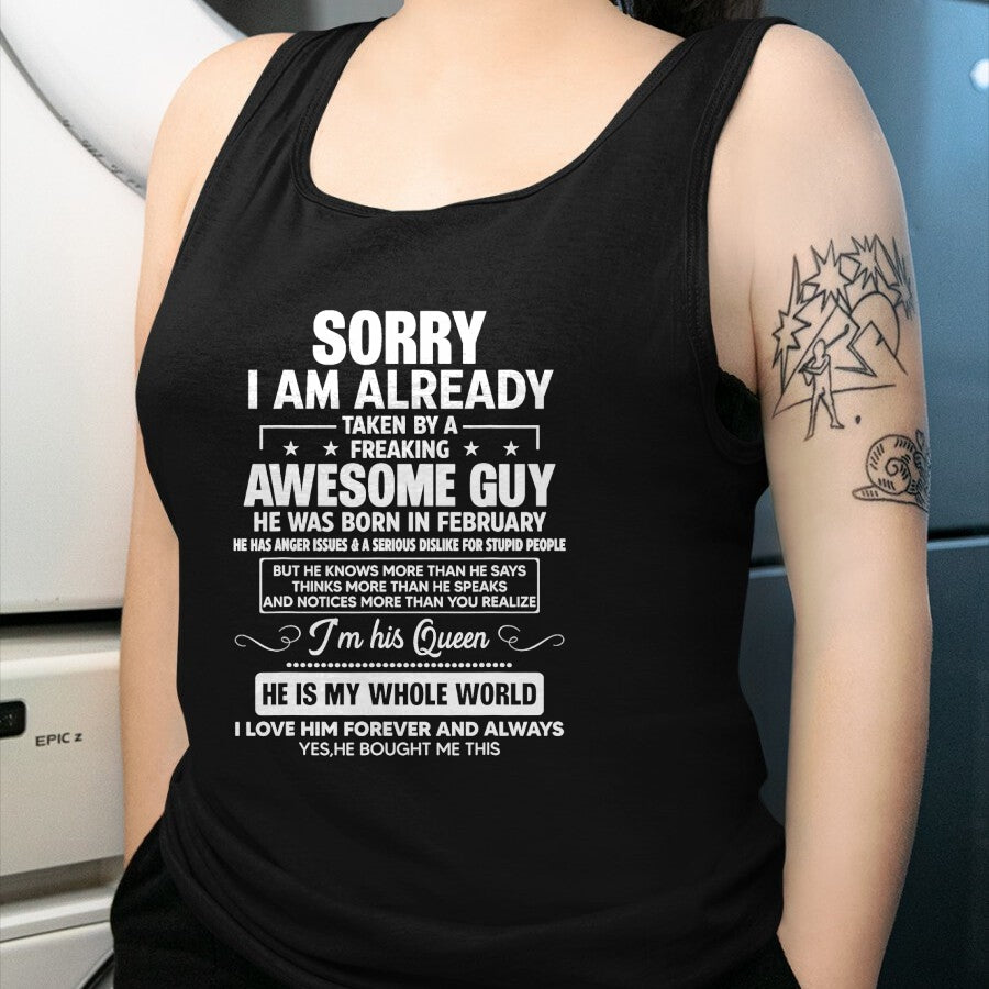 Best Wife Shirt, Wife and Husband Unisex T-Shirt/Hoodie/Sweatshirt HLT00 - I Am Already Taken By A Awesome Guy He Was Born In February T-Shirt