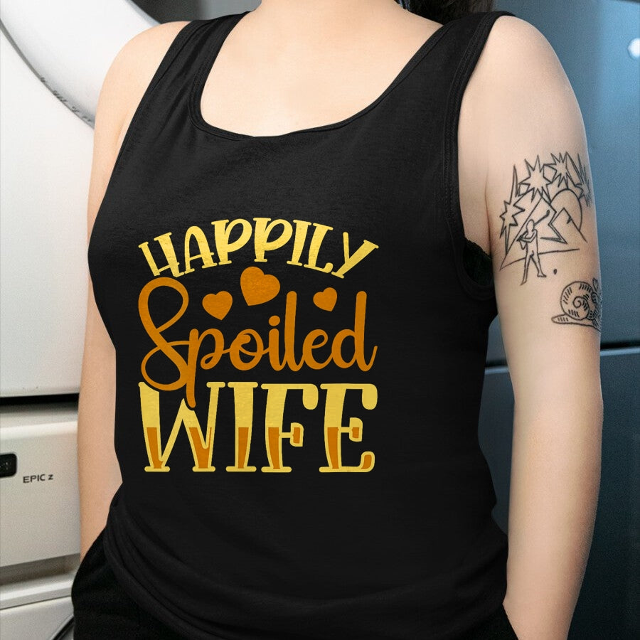 Best Wife Shirt, Wife and Husband Unisex T-Shirt/Hoodie/Sweatshirt HLT00 - Gift for wife T shirt, spoiled wife   Womens Funny Wife Happily Spoiled Wife V-Neck T-Shirt (1)