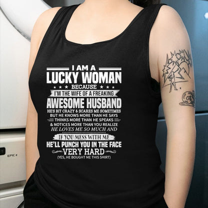 Best Wife Shirt, Wife and Husband Unisex T-Shirt/Hoodie/Sweatshirt HLT00 - A Lucky Woman I'm the wife of a freaking awesome husband T-Shirt (1)