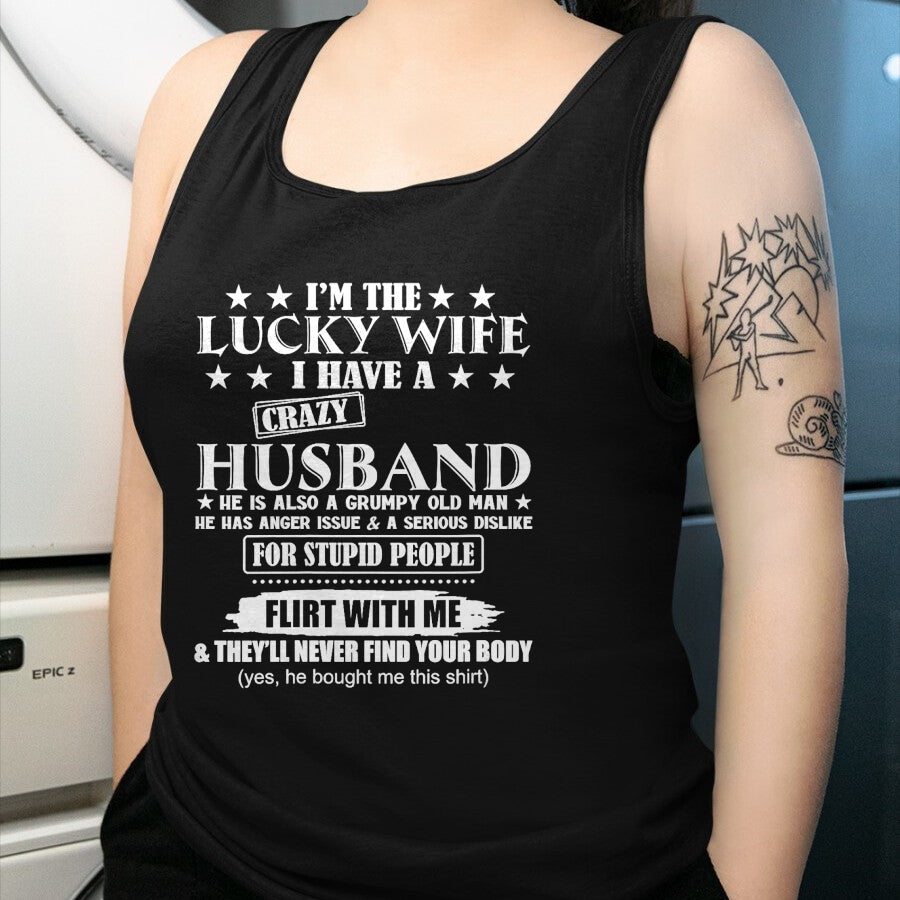 Best Wife Shirt, Wife and Husband Unisex T-Shirt/Hoodie/Sweatshirt HLT00 - Gift for wife T shirt, lucky wife   I'm The Lucky Wife I Have A Crazy Husband V-Neck T-Shirt