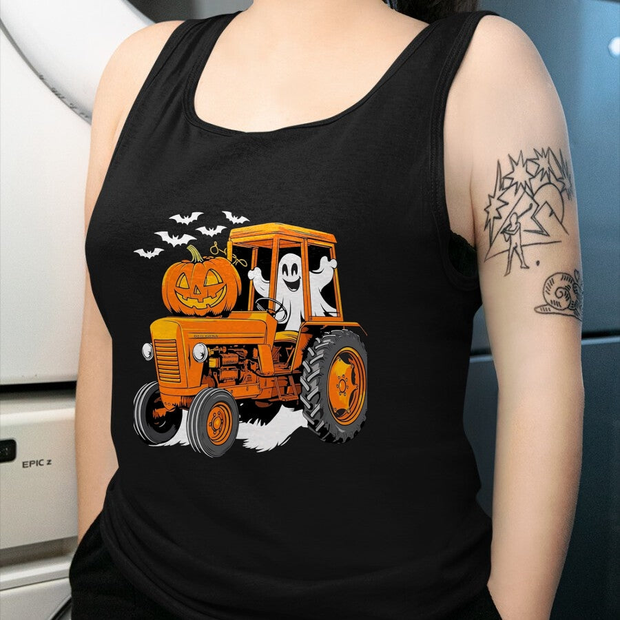 Best Farmer Life Shirt, Funny Farmer UnisexT-Shirt/Hoodie/Sweatshirt HLT00 - Farmer Tractor Ghost and Pumpkin Halloween Costume T-Shirt, Men, Navy Blue, Large
