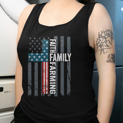 Best Farmer Life Shirt, Funny Farmer UnisexT-Shirt/Hoodie/Sweatshirt HLT00 - Faith Family Farming Freedom - Christian Farmer Cross Flag T-Shirt