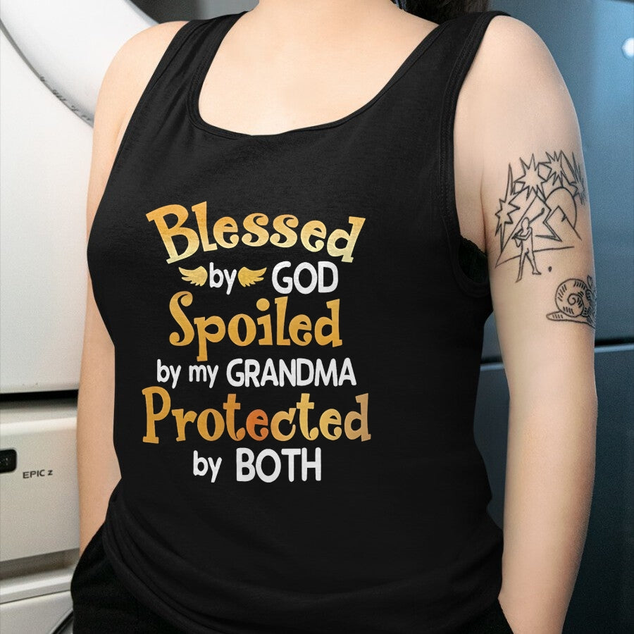 Best Wife Shirt, Wife and Husband Unisex T-Shirt/Hoodie/Sweatshirt HLT00 - Blessed By God Spoiled By My Grandma Grandson Granddaughter T-Shirt (1)