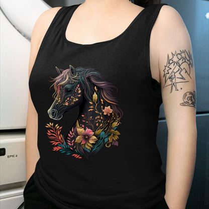 Best Horse Lover Shirt , Funny Horse UnisexT-Shirt/Hoodie/Sweatshirt HLT00 - Beautiful Horse with Flowers and Plants Equestrian Art Black Long Sleeve T-Shirt