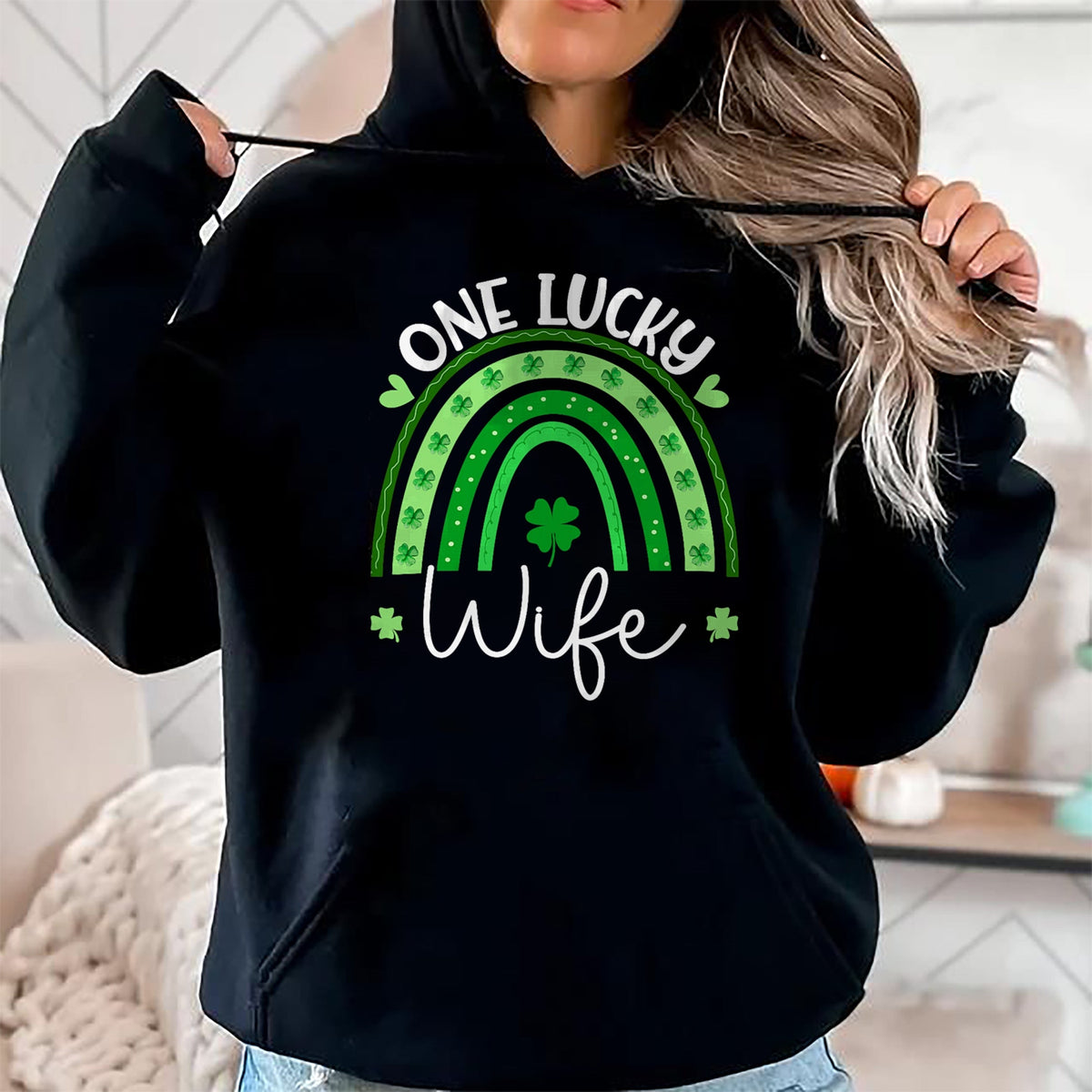 Best Wife Shirt, Wife and Husband Unisex T-Shirt/Hoodie/Sweatshirt HLT00 - Gift for wife T shirt, lucky wife   One Lucky Wife Rainbow Irish St Patricks Day Shamrock T-Shirt (1)