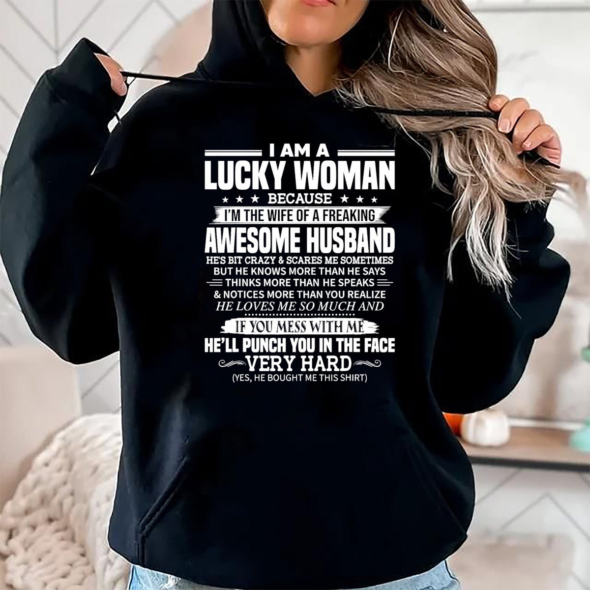Best Wife Shirt, Wife and Husband Unisex T-Shirt/Hoodie/Sweatshirt HLT00 - A Lucky Woman I'm the wife of a freaking awesome husband T-Shirt (1)