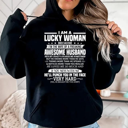 Best Wife Shirt, Wife and Husband Unisex T-Shirt/Hoodie/Sweatshirt HLT00 - A Lucky Woman I'm the wife of a freaking awesome husband T-Shirt (1)
