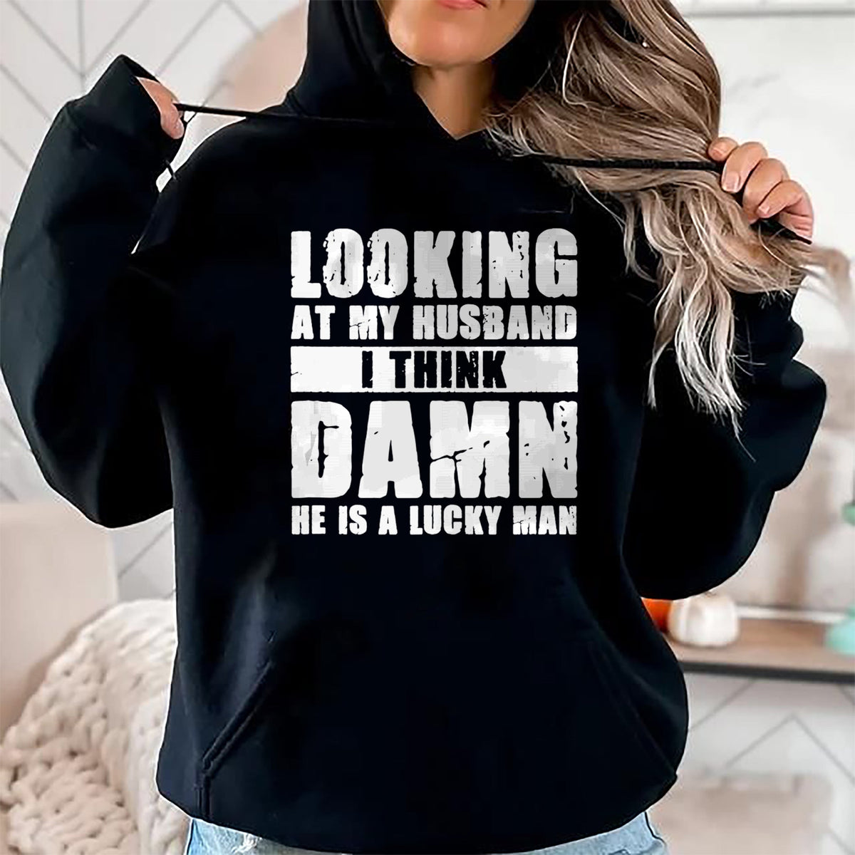 Best Wife Shirt, Wife and Husband Unisex T-Shirt/Hoodie/Sweatshirt HLT00 - Gift for wife T shirt, lucky wife   He is a Lucky Husband - Anniversary Gift - Man & Wife Tank Top