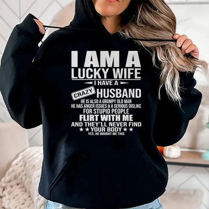 Best Wife Shirt, Wife and Husband Unisex T-Shirt/Hoodie/Sweatshirt HLT00 - Gift for wife T shirt, lucky wife   I Am A Lucky Wife I Have A Crazy Husband Premium T-Shirt (1)