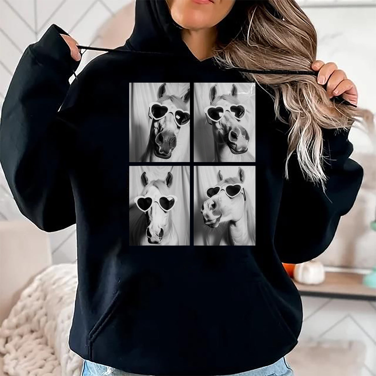 Best Horse Lover Shirt , Funny Horse UnisexT-Shirt/Hoodie/Sweatshirt HLT00 - Cute Horses with Hearts Sunglasses Funny Valentine_s Day T-Shirt