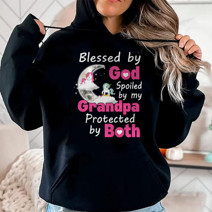 Best Wife Shirt, Wife and Husband Unisex T-Shirt/Hoodie/Sweatshirt HLT00 - Blessed By God Spoiled By My Grandpa Protected By Both T-Shirt