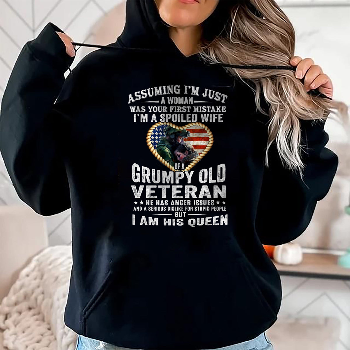 Best Wife Shirt, Wife and Husband Unisex T-Shirt/Hoodie/Sweatshirt HLT00 - Gift for wife T shirt, spoiled wife   I'm A Spoiled Wife Of A Grumpy Old Veteran - Veteran's Wife T- (1)