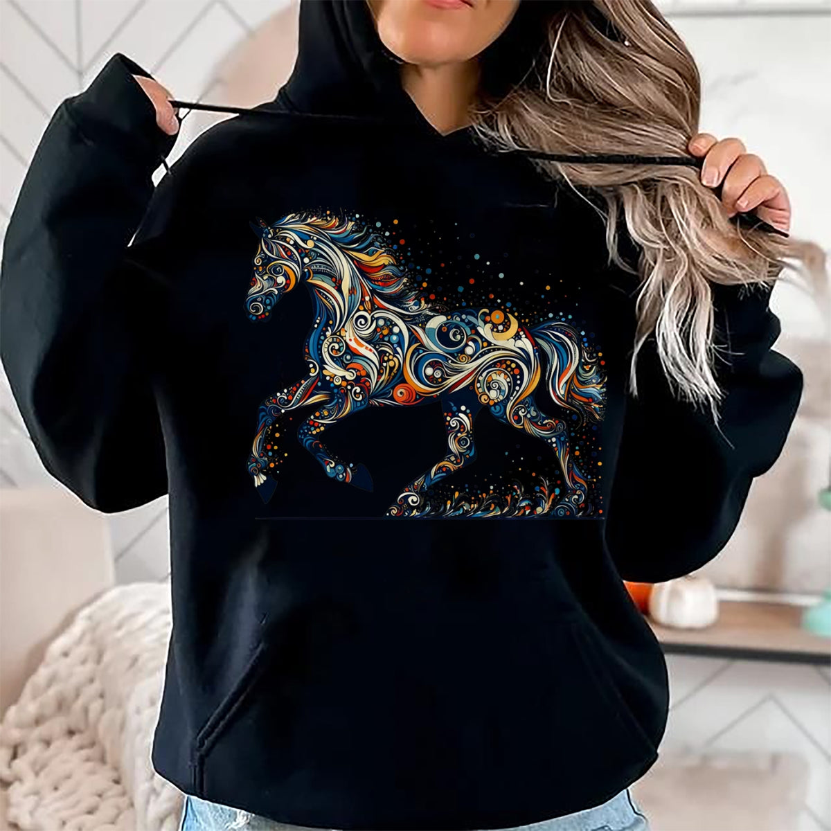 Best Horse Lover Shirt , Funny Horse UnisexT-Shirt/Hoodie/Sweatshirt HLT00 - Elegant Galloping Horse with Intricate Colorful Details Long Sleeve T-Shirt