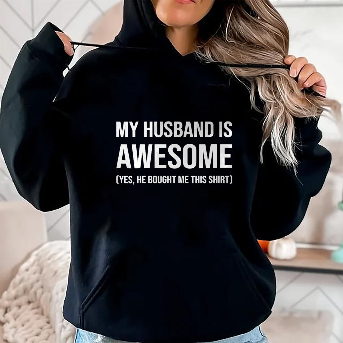 Best Wife Shirt, Wife and Husband Unisex T-Shirt/Hoodie/Sweatshirt HLT00 - Womens My Husband Is Awesome Husband He Bought Me This Funny Wife V-Neck T-Shirt