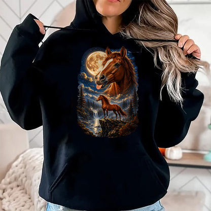 Best Horse Lover Shirt , Funny Horse UnisexT-Shirt/Hoodie/Sweatshirt HLT00 - Funny Horse Howling to The Moon Meme Mystical Horse Art T-Shirt
