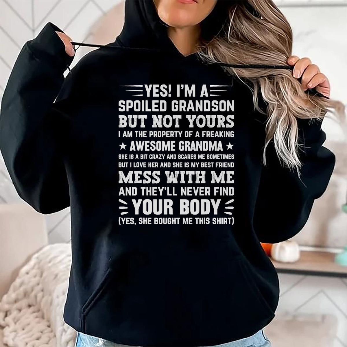 Best Grandma Shirt, Proud Grandma Unisex T-Shirt/Hoodie/Sweatshirt HLT00 - yes i'm a spoiled grandson T-Shirt (3)