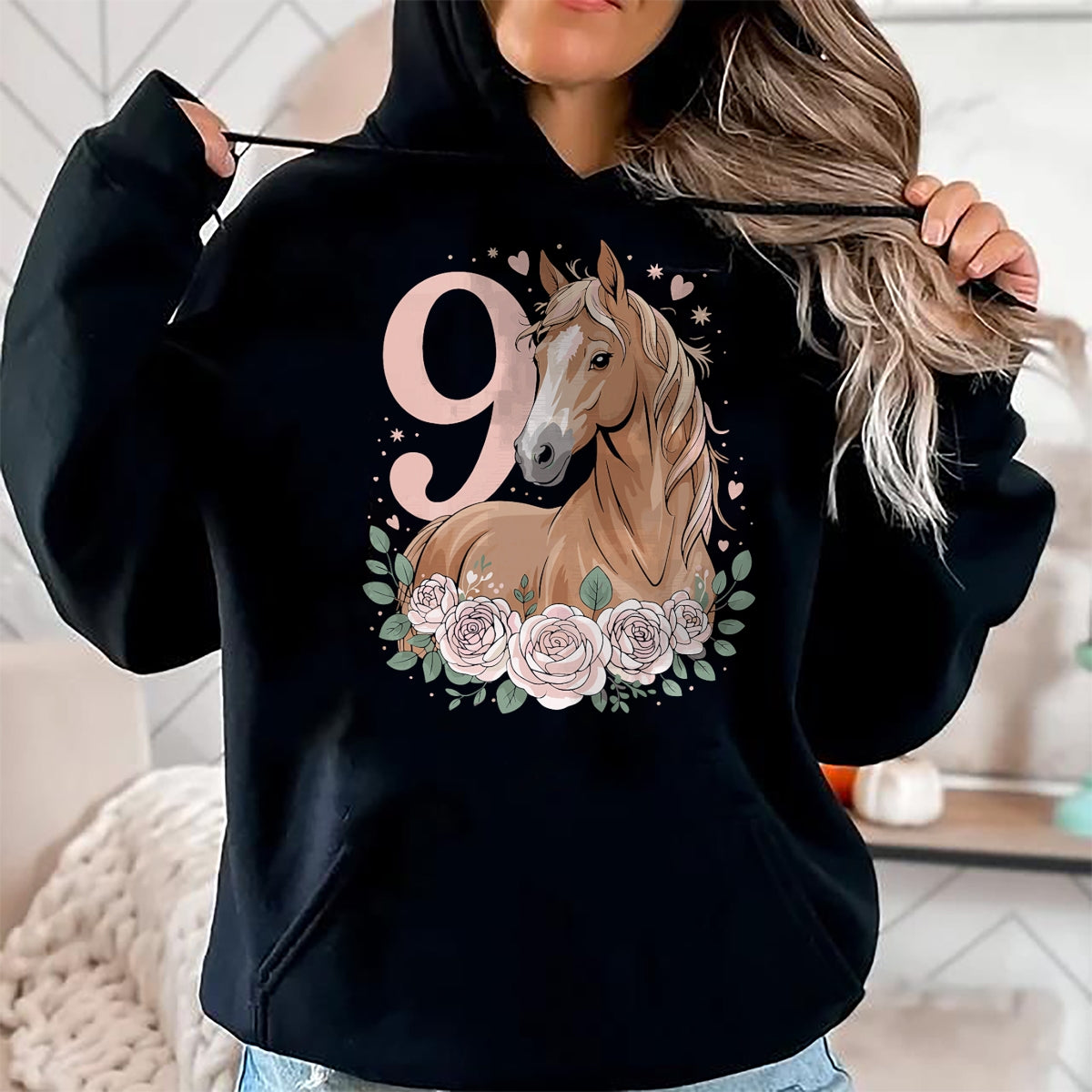 Best Horse Lover Shirt , Funny Horse UnisexT-Shirt/Hoodie/Sweatshirt HLT00 -  9th Birthday Horse Girl Design 9 Years Old Girl Horses T-Shirt