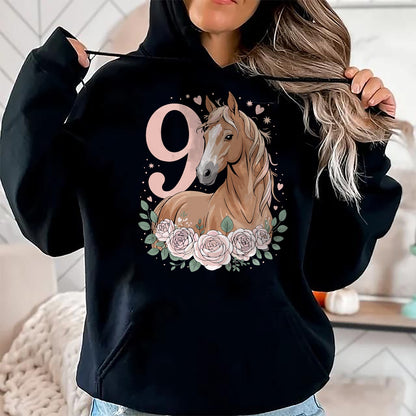 Best Horse Lover Shirt , Funny Horse UnisexT-Shirt/Hoodie/Sweatshirt HLT00 -  9th Birthday Horse Girl Design 9 Years Old Girl Horses T-Shirt