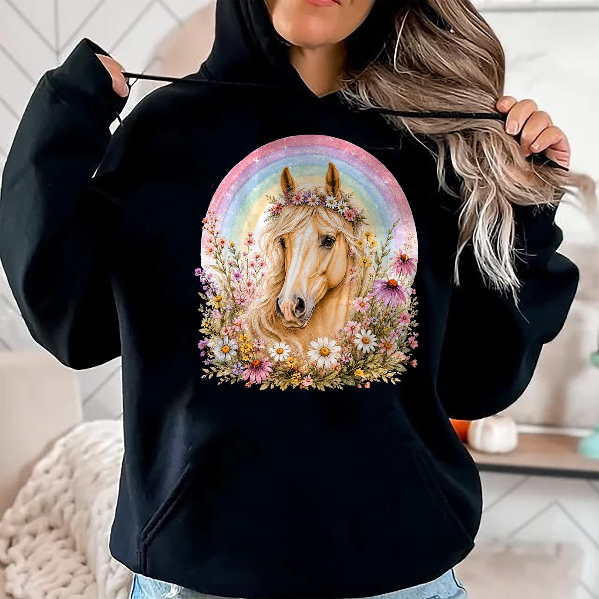 Best Horse Lover Shirt , Funny Horse UnisexT-Shirt/Hoodie/Sweatshirt HLT00 - Girls who Love Horses Birthday Party Costume Rainbow Flowers T-Shirt