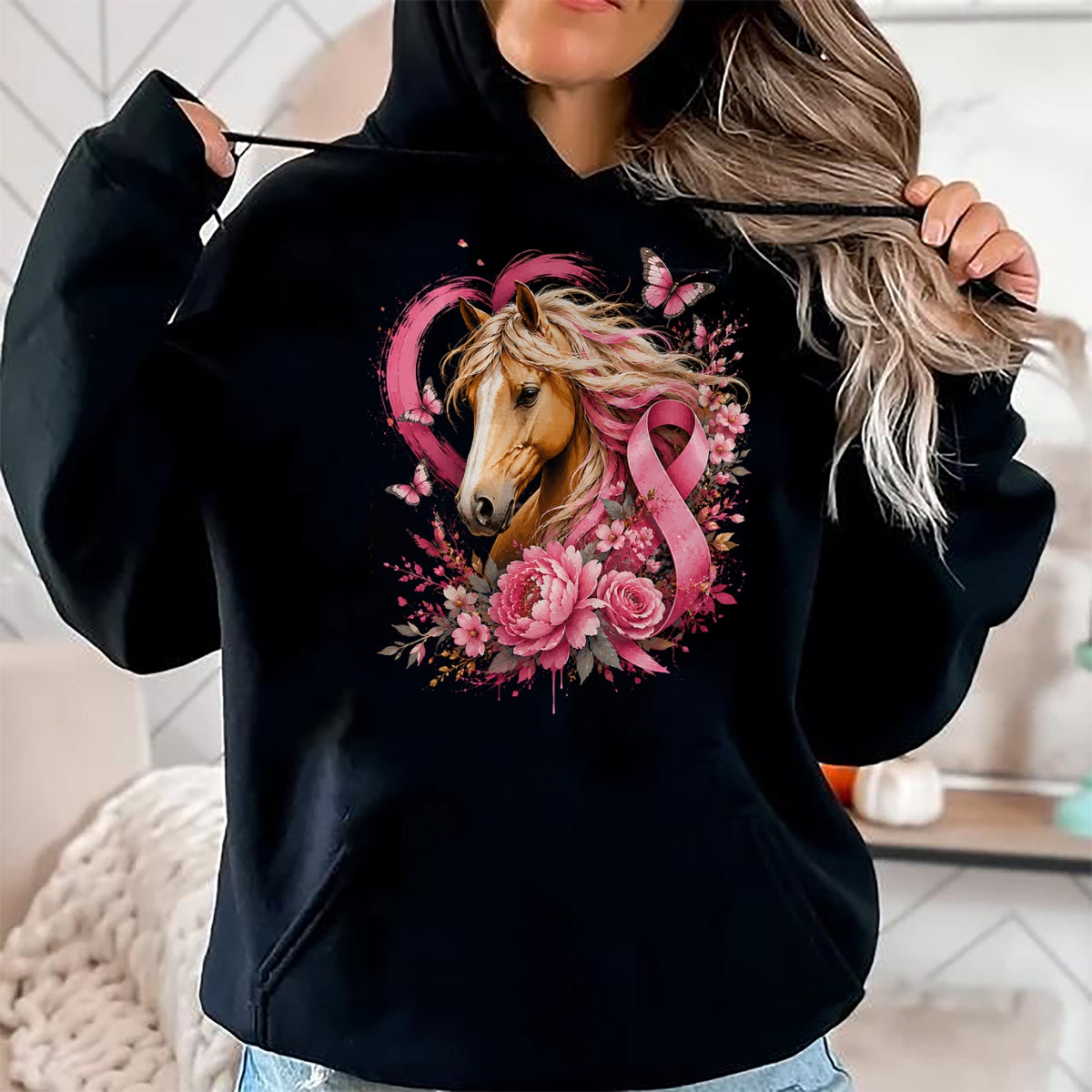 Best Horse Lover Shirt , Funny Horse UnisexT-Shirt/Hoodie/Sweatshirt HLT00 - Breast Cancer Awareness Horse Pink Ribbon Butterfly Survivor T-Shirt