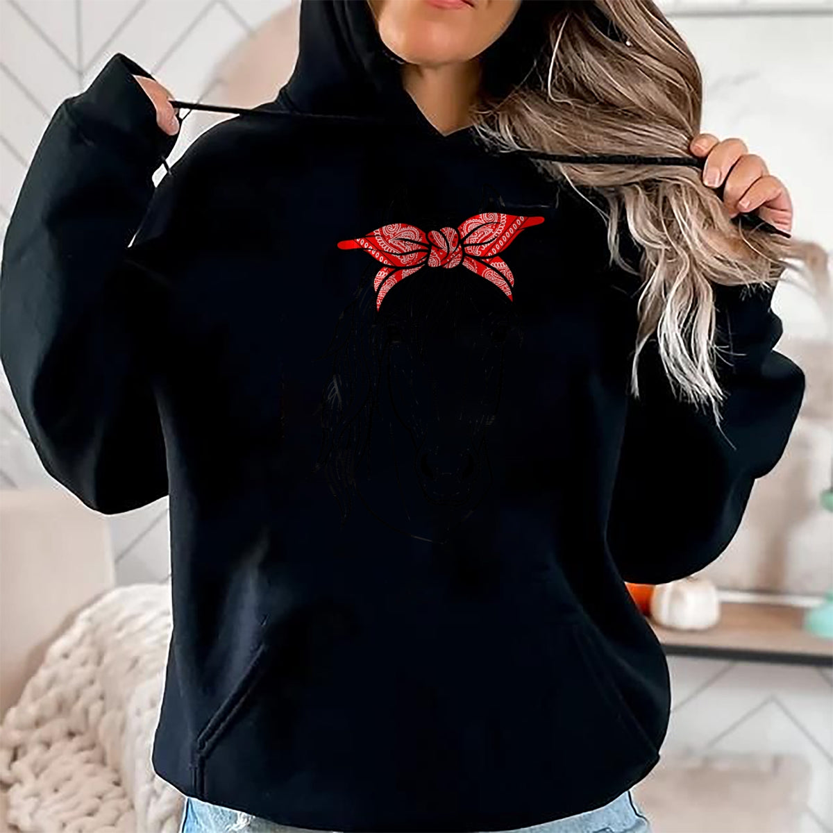 Best Horse Lover Shirt , Funny Horse UnisexT-Shirt/Hoodie/Sweatshirt HLT00 - Funny Horse Lovers Tee  Red Bandana Print for Girls & Women T-Shirt