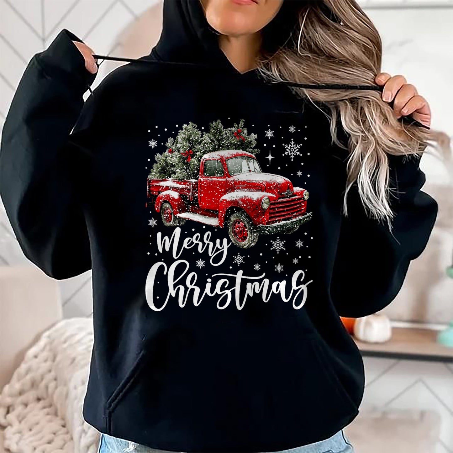 Merry Christmas Red Truck Family Matching Christmas Pajama T-Shirt - Christmas Unisex T-Shirt/Hoodie/Sweatshirt - HNDS00