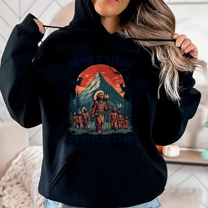Native American T-Shirts, Vintage Native American Unisex T-Shirt/Hoodie/Sweatshirt HLT00 - Native Americans No One Is Illegal on Stolen Land T-Shirt (1)