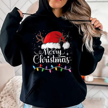 Merry Christmas Red Santa Hat Reindeer Xmas Family Men Women T-Shirt - Christmas Unisex T-Shirt/Hoodie/Sweatshirt - HNDS00