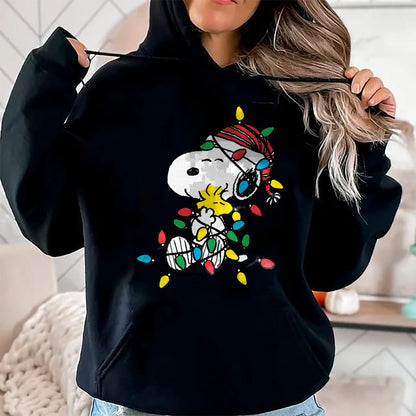 Peanuts - Snoopy Woodstock Christmas Lights T-Shirt - Christmas Unisex T-Shirt/Hoodie/Sweatshirt - HNDS00