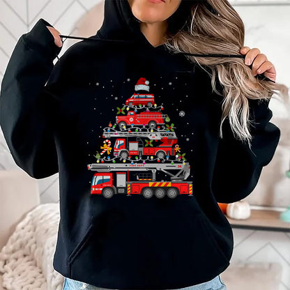 Firefighter Fire Truck Christmas Tree Lights Santa Fireman T-Shirt - Christmas Unisex T-Shirt/Hoodie/Sweatshirt - HNDS00