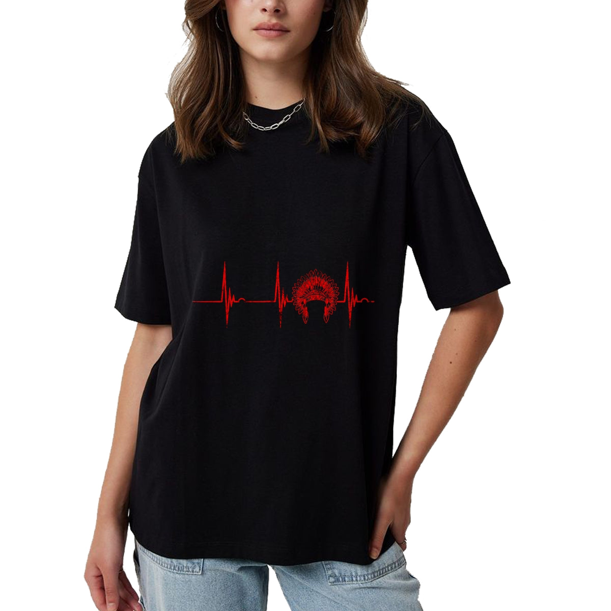 Native American T-Shirts, Vintage Native American Unisex T-Shirt/Hoodie/Sweatshirt HLT00 - Native American Headdress Indian Chief Heartbeat EKG Pulse T-Shirt