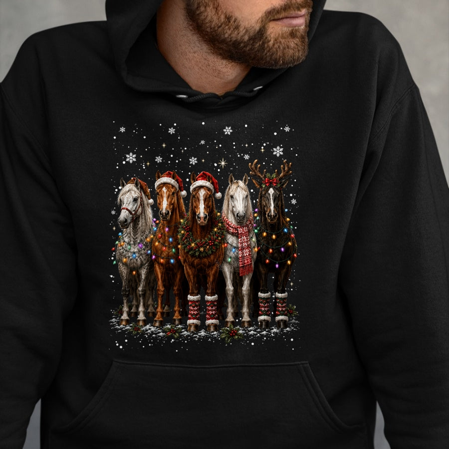 Best Horse Lover Shirt , Funny Horse UnisexT-Shirt/Hoodie/Sweatshirt HLT00 - Christmas Horses Santa Hat Lights Pajama Xmas Horse Lover T-Shirt