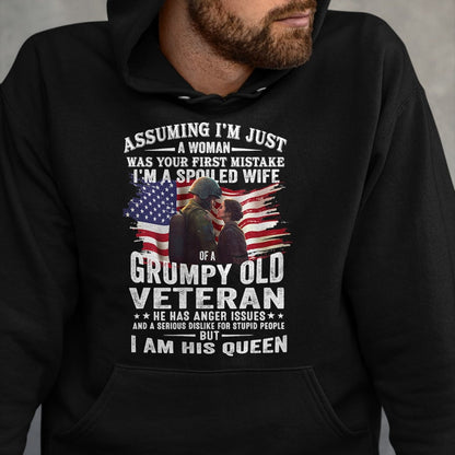 Best Wife Shirt, Wife and Husband Unisex T-Shirt/Hoodie/Sweatshirt HLT00 - Gift for wife T shirt, spoiled wife   Womens I'm A Spoiled Wife Of A Grumpy Old Veteran (On Back) V-