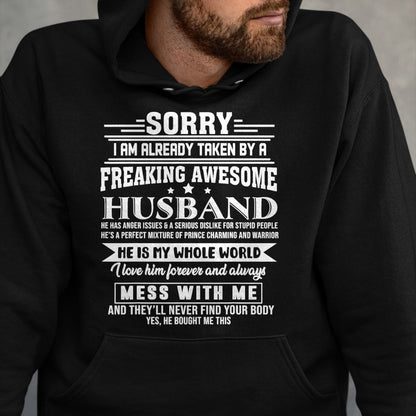 Best Wife Shirt, Wife and Husband Unisex T-Shirt/Hoodie/Sweatshirt HLT00 - Sorry i am already taken by a freaking awesome husband T-Shirt (1)