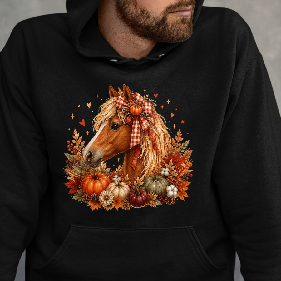 Best Horse Lover Shirt , Funny Horse UnisexT-Shirt/Hoodie/Sweatshirt HLT00 - Cute Horse Pumpkin Coquette Bow Autumn Fall Equestrian T-Shirt